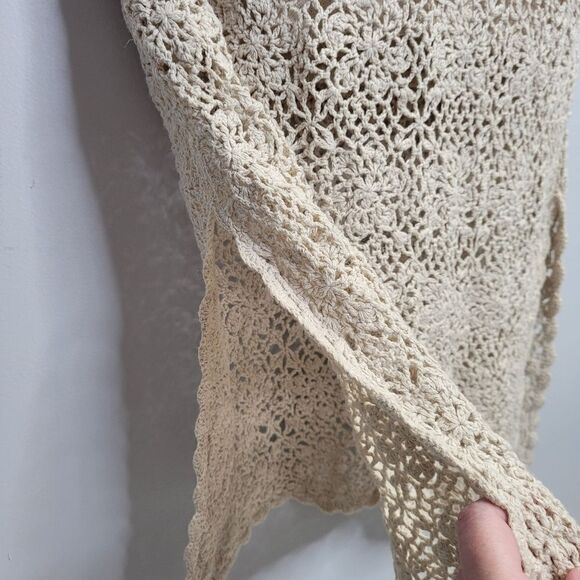 VINTAGE 90s cream crochet festival boho hippie midi dress S - Picture 4 of 9